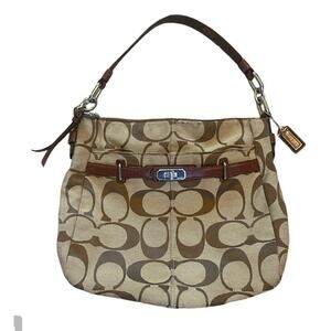 COACH Shoulder Bag Chelsea Ashlyn Hobo Logo Monogram Optic Brown Tan pocketbook